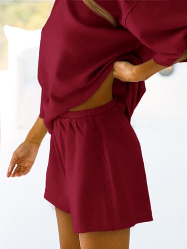 Image of Tankaneo Womens Pajama Sets 3 /4 Sleeve Oversized Tops & Loose Fit Shorts Lounge Set with Pockets Loungewear