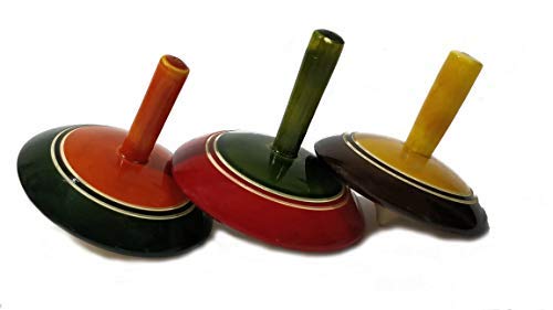 AzKrafts All-Natural Handmade Painted Wood Spinning Tops, Wooden Toys for Kids, Toddler Toys (Pack of 3)