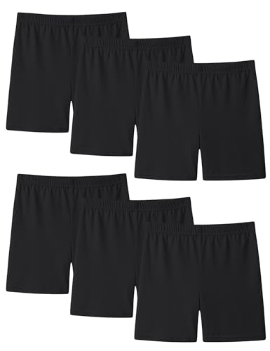 Somaibo 6 Pack Girls Bike Shorts Toddler Biker Under Dress Cartwheel Dance Shorts Multicolor Kids Clothes 4-5 Years Black