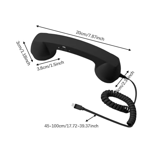 Image of Retro Phone Handset Wired Type C Phone Receiver for Smartphones Tablets & Computers, Noise Reduction Call Handset, Volume Control, Black