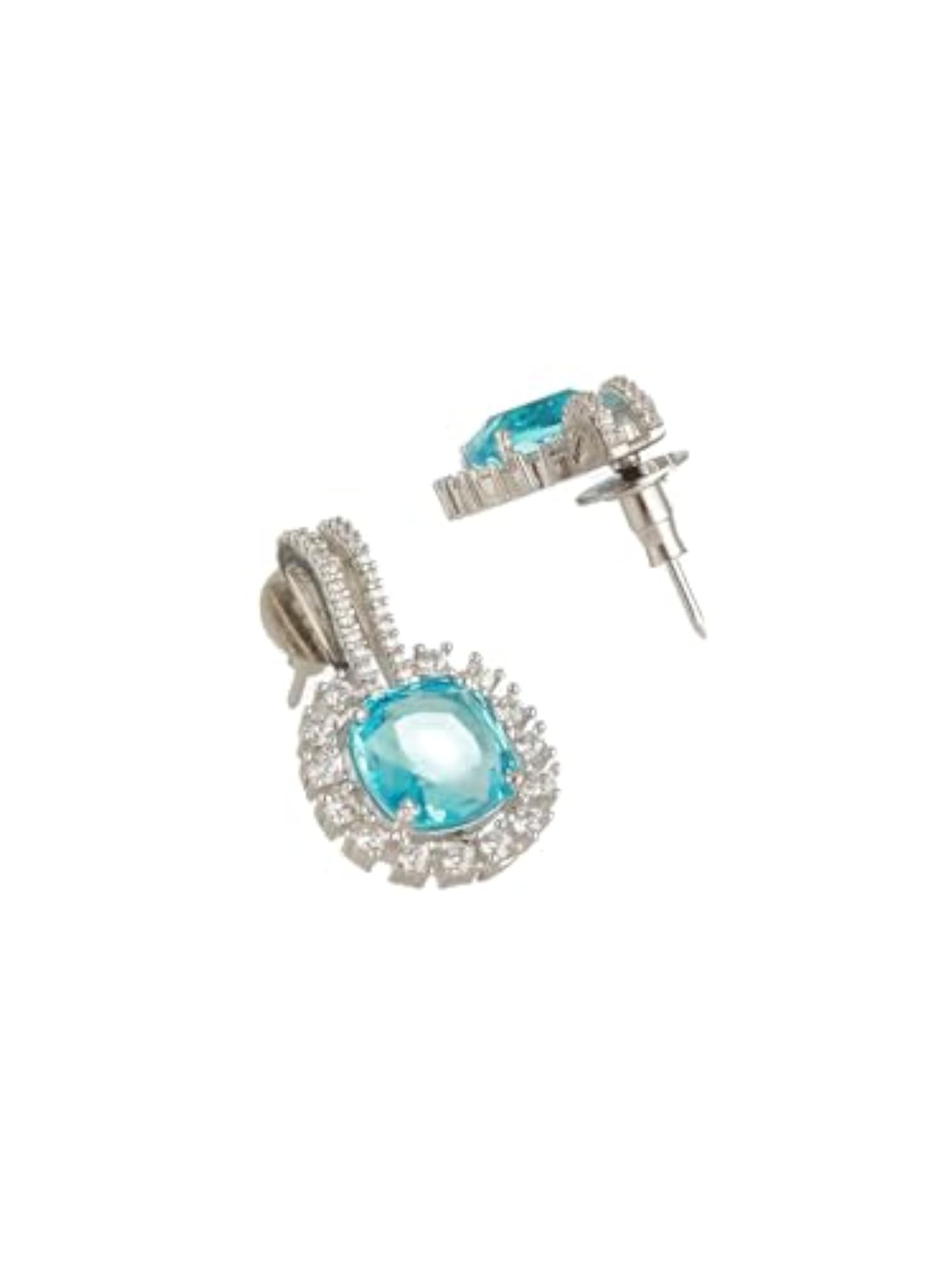 White Plated Aqua AD Studded Statement Locket Set