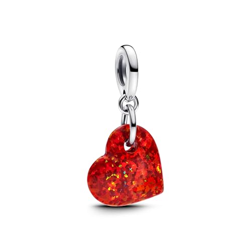 PANDORA Moments 793348C01 - Ciondolo a forma di cuore rosso iridescente, in argento sterling con opale sintetico, compatibile Moments e ME Braccialetti, Rot, Argento sterling, Opale sintetico.
