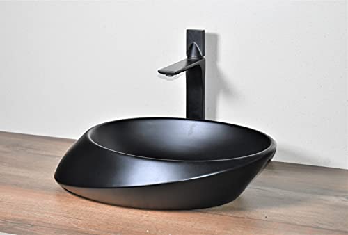 InArt Ceramic Bathroom Sink Above Counter/Vessel Sink Bowl/Wash Basin Vanity Sink in Oval Egg shape Countertop for Lavatory 520 x 380 x 130 MM (Black Matt Finish)
