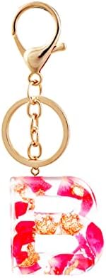 Ousyaah Letter Keychain 1 Pc, Capital Alphabet Pendant Keychain Women Purse Dried Rose Letter Resin Pendant Keyring Charm Key Chain for Women Girls