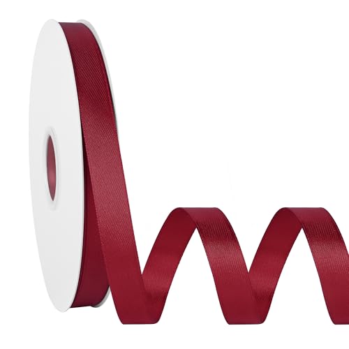 Simplegoal Double Face Burgundy Satin Ribbon 5/8 Inch X 100 Yards Polyester Burgundy Ribbons for Gift Wrapping Crafts Flower Bouquet Sewing Arts Wedding Party Decoration