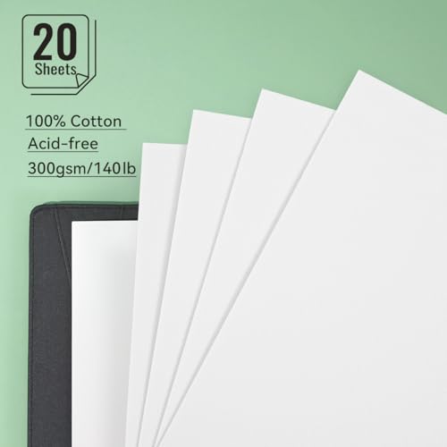 Lightwish Watercolor Sketchbook,100% Cotton Acid Free Watercolor Journal,300gsm/140lb Hot Press Watercolor Paper for Artists,Adults,Students,20 Sheets,9.25 * 6.3 Inches(Leather Green) - Image 2