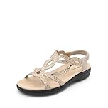 DREAM PAIRS Women's Comfort Dressy Rhinestone Summer Beach Sandals Slip-on Flat Walking Orthopedic Sandals with Elastica Back Strap,Size 5,Gold,DWUMFS2520
