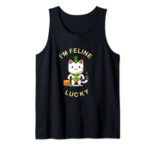 Anime Cat Leprechaun Loves Shamrock Ramen St Patricks Day Tank Top