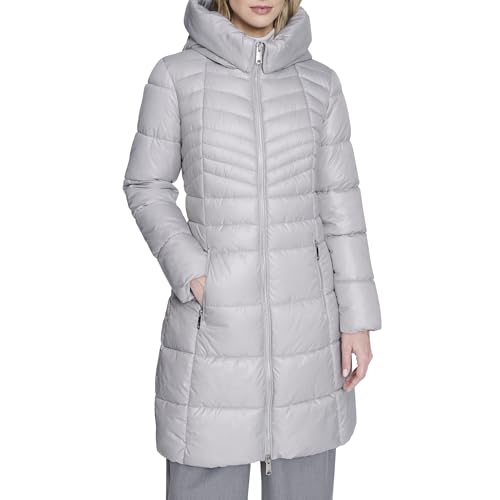 Kenneth Cole Women's Mid Length Mixed Quilted Puffer with Faux Fur Trimmed Hood2