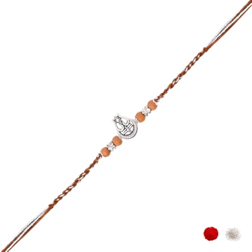 Image of I Jewels Silver Plated Trishul Design Rakhi With Roli Chawal & Rakshabandhan Card for Bro /Brother /Bhai