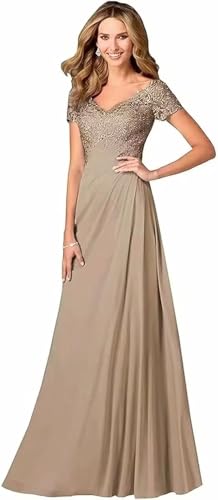Women's Lace Applique Mother of The Bride Dresses for Women Long V Neck Mother of Bride Dress A-line Formal Prom Gown
