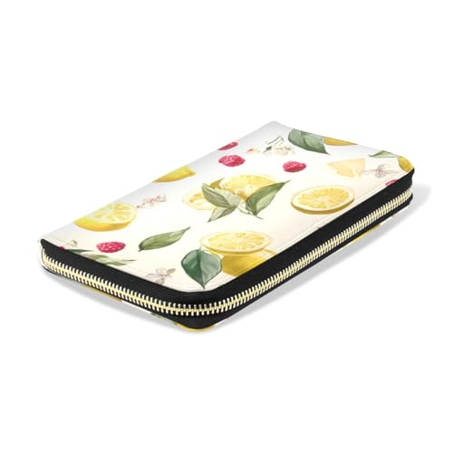 Long Wallets Leather Bifold Wallet for Women Lemon Cherry with Zipper Credit Card Holder Large Capacity4