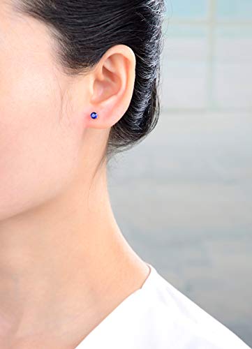 1 Pair Adabele Real 925 Sterling Silver September Birthstone Round Cut Stud Earrings 4Mm Small Cute Cubic Zirconia Blue Sapphire Stone Solitaire Anniversary Birthday Gift Sse78-9 #TOP1