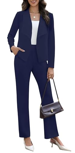 Pant Suits for Women Business Casual 2 Piece Outfits Dressy Open Front Blazer Jacket and Pants Set