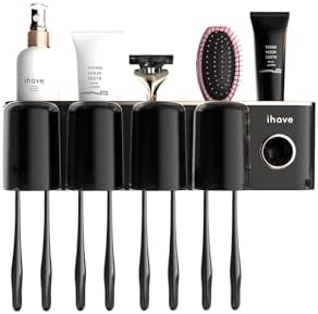 iHave Toothbrush Holders Bathroom Accessories with Toothpaste Dispenser, 4 Cups Toothbrush Holder Wall Mounted Bathroom Decor