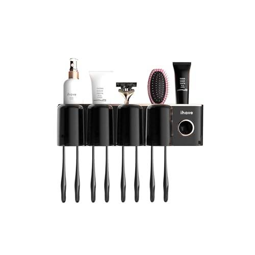 iHave Toothbrush Holders Bathroom Accessories with Toothpaste Dispenser, 4 Cups Toothbrush Holder Wall Mounted Bathroom Decor