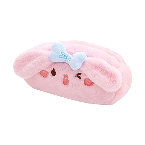 Trousse à crayons en peluche mignonne de grande capacité en peluche pour la rentrée scolaire, fournitures scolaires, cadeaux pour enfants, filles, garçons (lapin rose)