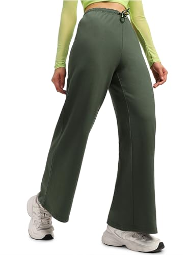 Image of JUNEBERRY Wide Leg Track Pants for Women & Girls (Pure Cotton, Bootcut, Regular Fit, High Rise Trouser, Drawstring, Available in Black, Brown, Navy, Olive Green, Lilac, Beige)