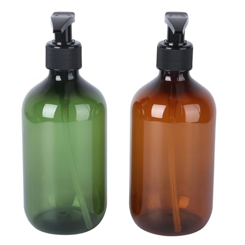 Toyvian Botellas Dispensadoras de Champú Bomba Pet 500 Ml Set de 2 Unidades Semitransparentes en Marrón y Verde 2 Embudos Dispensadores de Loción y Gel para Baño y Viaje