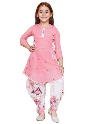 Image of Blushup Girls Floral Printed Rayon Ethnic Wear Kurti and Dhoti Set