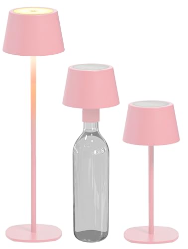 Northpoint 3in1 LED Tischlampe Flaschenleuchte max. 45cm hoch mit 3000mAh Akku 200lm warmweißes Licht (3000K) stufenlos dimmbar für Innen und Außen Pink