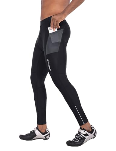 baleaf Men's Cycling Pants 4D Padded Bike Tights Bicycle Biking MTB Long Leggings Pockets UPF 50+ Black L