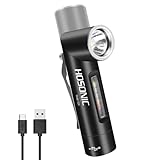 HOSONIC E5R Small LED Flashlight Bright 500 Lumens, Mini EDC Flash Light 90 Degree Swivel Right Angle, Rechargeable UV Red Colored Flashlights with Pocket Clip & Magnetic, 11 Modes, IPX5 Waterproof