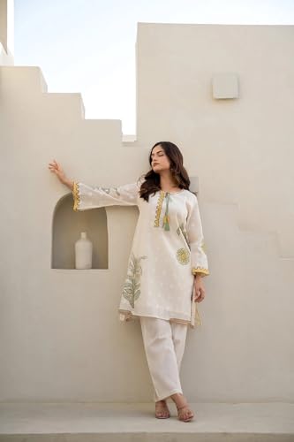 Ensemble Kurti femme en coton supérieur blanc cassé - 5