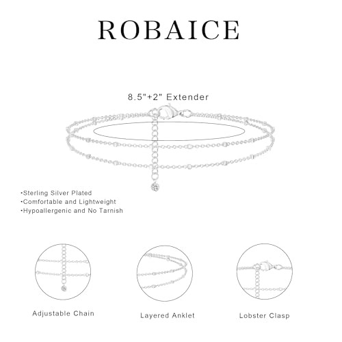 Image of Robaice Ankle Bracelets for Women, Glitter Waterproof Adjustable Anklet for Women, 14K Gold Plated /Sterling Silver Layered Anklets, Summer Beach Anklet Jewelry for Women Gift