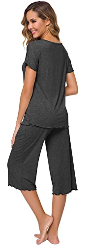 WiWi Bamboo Viscose Pajamas for Women Soft Capri Pants Pajama Sets Plus Size Sleepwear Pjs Loungewear S-4X2