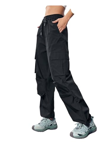 SHENHE Womens Hiking Cargo Pants Waterproof Drawstring Joggers Travel Camping Pants Black Medium