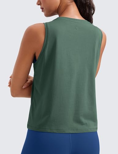 Image of CRZ YOGA Pima Cotton Cropped Tank Tops for Women Workout Crop Tops High Neck Sleeveless Athletic Gym Shirts