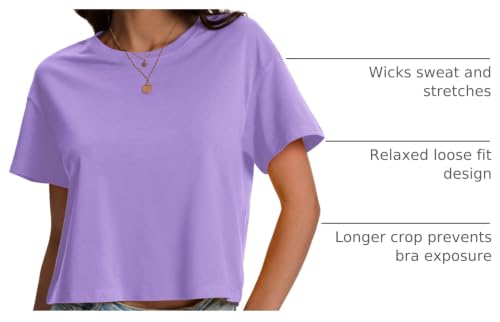 Image of SMENG Women's Workout Crop Tops UPF50+ Cotton Soft Breathable Tshirt Loose Short Sleeve Yoga Athletic Shirt