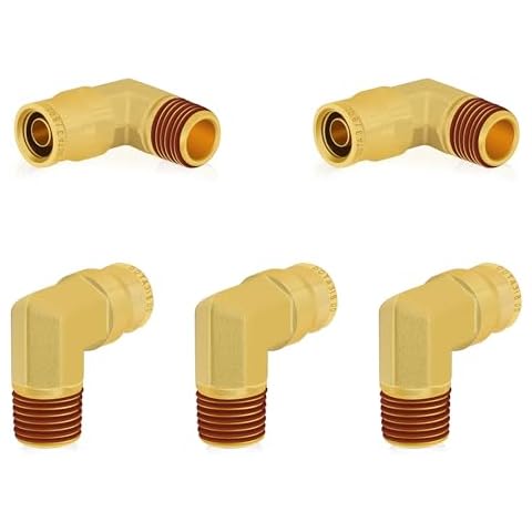 Siptenk 3/8" Elbow DOT Brass Push to Connect Air Line Fittings 5 PCS, 3/8" OD Tube x 1/4" NPT Thread Air Brake Line Quick Connect Fittings for Truck Trailers Industry Air System Cover