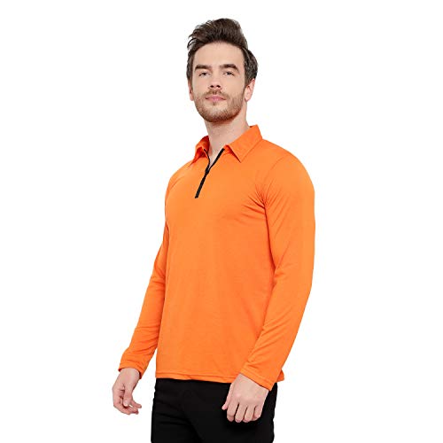 Image of Men's Cotton Blend Full Sleeve Zip Neck Polo T-Shirt (Pack of 1)