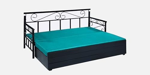 Image of 3 Seater Metal Sofa Cum Bed with Hydraulic Storage | King Size Sofa Cum Bed |Set for, Living Room, Sea Blue, King Size (Sea Blue & Black)