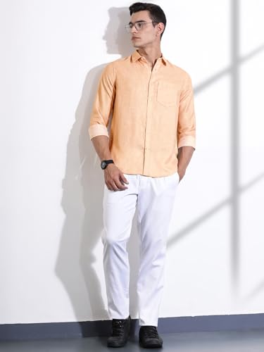 Image of Thomas Scott Men's | Printed | Textured Fabric | Full Sleeve | Regular Fit | Linen Blend | Single Pocket | Spread Collar | Casual Shirt