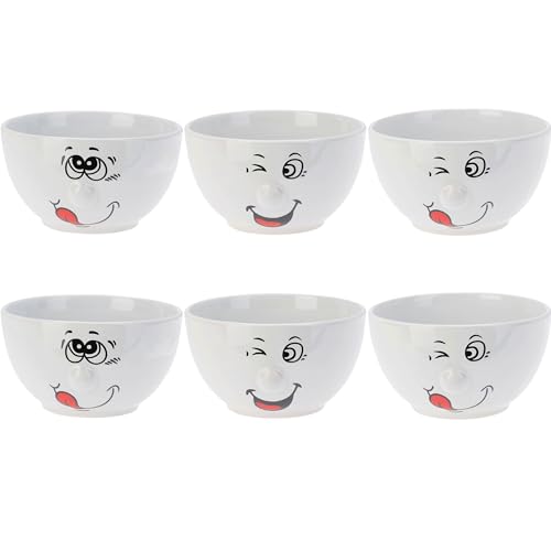 6-tlg. Set Schalen mit lustigem Gesicht - Witzige Müslischalen - Dessertschalen aus Keramik - Servierschale für Salat & Eintopf - Spülmaschinengeeignet - Salatschalen 6-tlg. Set Schalen mit lustigem Gesicht - Witzige Müslischalen - Dessertschalen aus Keramik - Servierschale für Salat & Eintopf - Spülmaschinengeeignet - Salatschalen
