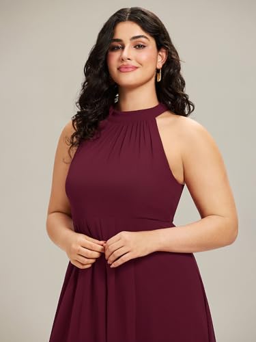 Image of Ever-Pretty Plus Women's Sleeveless Halter A Line Pleated High Low Plus Size Wedding Guest Cocktail Dresses 31926-DA