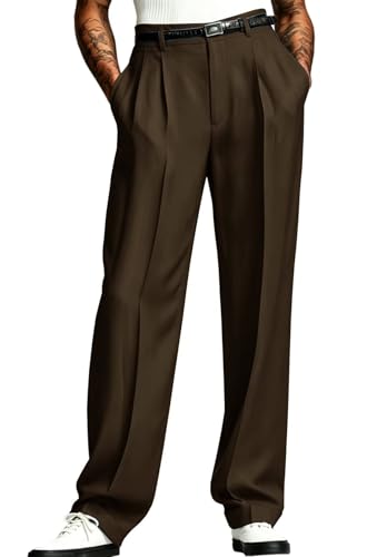 Men's Pleated Trousers Solid Classic Relaxed Fit Suit Pants for Work Wear