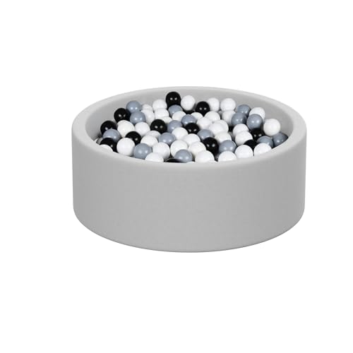 Image of Foam Ball Pit for Baby, Toddler, Boys & Girls 36x11 with 200 Colored Balls 2.2". Durable Ball Pit Won't Wrinkle. Soft, Safe, Fun Play for Children. Gray Color:Black/White/Grey