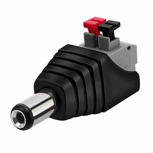 Conector de alimentación DC Clip, Conector Jack Macho Alimentación CCTV, Apto para Tira LED, Altavoces Bluetooth, Monitor de cámara CCTV, Admite 32 V CC 5 A, DC 5.5 x 2.1 mm, Macho, 1 ud