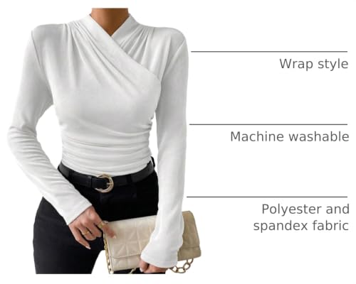 Image of SweatyRocks Women's Ruched Mock Neck Long Sleeve T Shirt Solid Slim Fitted Tee Tops