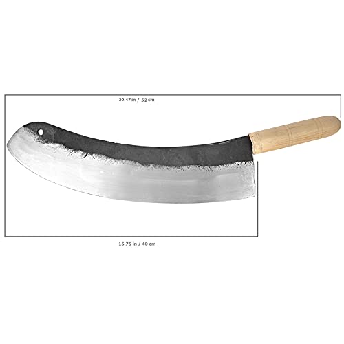Healinnova Carbon Steel Handmade Forged Gourmet Professional Chef Chopping Curved Mincing Knife Kebab Big Blade Kitchen Cleaver - Pizza Cutting Show (15.7 In / 40 Cm) #TOP2