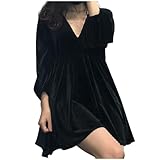 duxyoz Vestidos de terciopelo de talla grande para mujer, vestido de cóctel de manga larga, cuello en V, elegante vestido plisado, vestido casual de color liso, vestido casual de cintura alta, vestido
