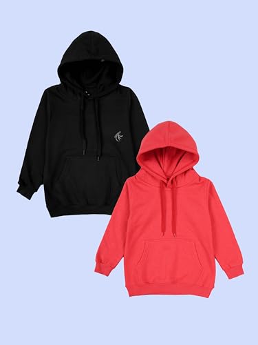 Image of KiddoPanti Unisex Solid Pullover Hooded Fleece Sweatshrit | Cotton Poly Fleece Fabric | Waist Length, Full Sleeve Hoodie | 2 Kangaroo Pockets | Winter Wear for Boys & Girls