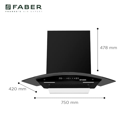 Faber 75cm 1500m³/hr BLDC Autoclean Chimney|Black Matt Filterless|Oil Collector|Touch & Gesture Control|9 Speed|LED|12 Yrs on Motor, 2 Yrs Comprehensive Warranty by Faber|HOOD IRIS BLDC FL HC BK 75
