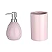 Wenko Polaris Dosificador Jabón 0.39 L, Cerámica, Rosa, 9X9.5X16 Cm + Polaris Vaso para Cepillos De Dientes, Cerámica, Rosa, 7X7X11 Cm