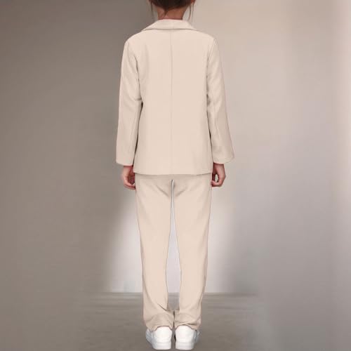 Girls Summer Casual Suit Set Open Front Long Sleeve Lapel Jacket Outfit with Comfortable Pants for Kids3