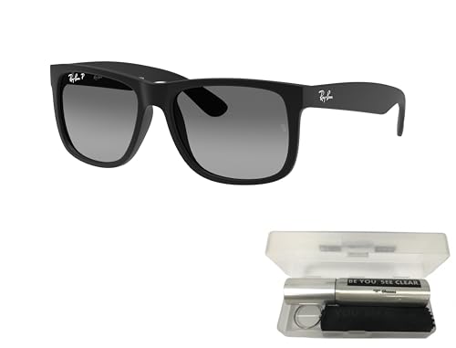 Ray-Ban RB4165 Sunglasses Bundle: RB 4165 JUSTIN 622/T3 Justin Rubber Black Light Grey and Eyewear Cleaning Kit2